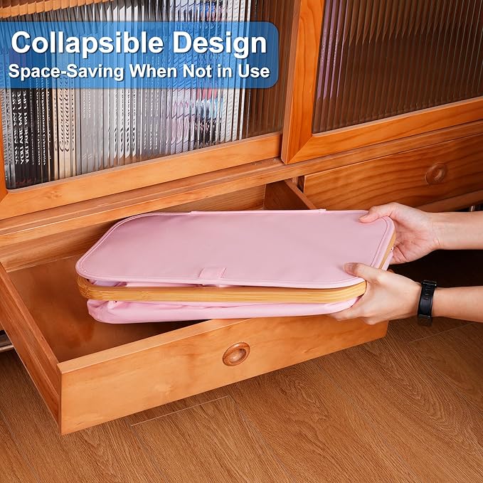 efluky Slim Laundry Basket with Lid, Narrow Laundry Hamper with Removable Bag, Skinny Dirty Clothes Basket with Bamboo Handles for Bathroom, Bedroom & Laundry Room, 75L Pink