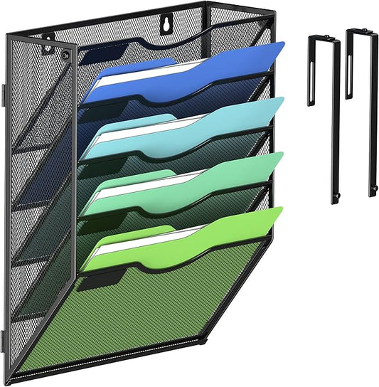 Kuntine.B Wall File Organizer (Black, 5 Tier & Hangers)