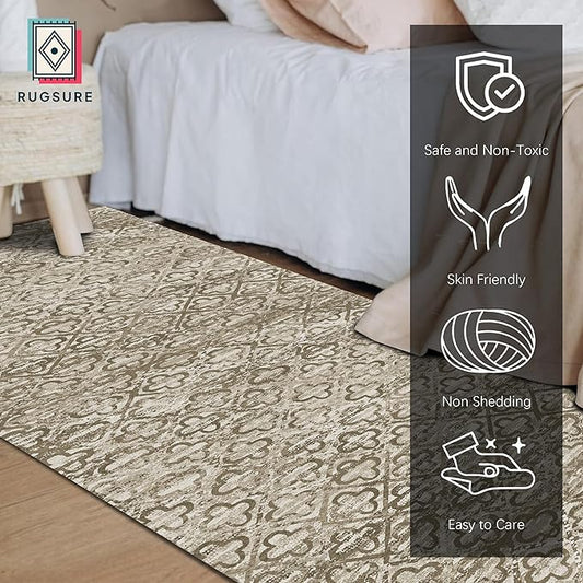 RUGSURE Washable Area Rugs, 2'6'' x 8' - 1/6 Thick - Stain & Water Resistant Non-Slip - Perfect Resistant Rug for Living Room, Bedroom, Nursery, Pet & Child Friendly, Vibrant Colors Rugs, Brown