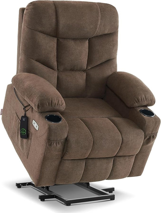 MCombo Power Lift Recliner Chair with Extended Footrest for Elderly People, Fabric 7287/7087 (Brown, Medium)