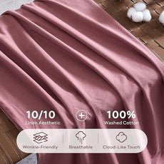JELLYMONI 100% Washed Cotton Duvet Cover Queen – Soft, Breathable Linen-Look Bedding with Natural Wrinkle Texture, Button Closure, 3-Piece Set (Deep Rose, 90