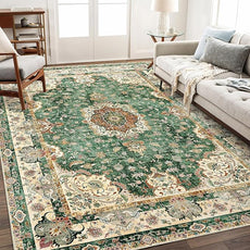 5'x7' Area Rugs Washable,Green Rug for Living Room Bedroom,Large Boho Vintage Bohemian Distressed Oriental Carpet Non Slip,Retro Sage Floral