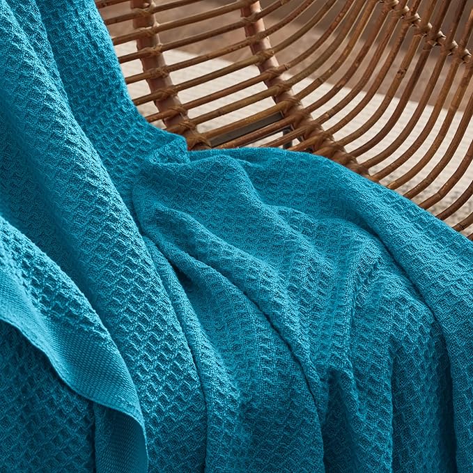 Bedsure Gentlesoft 100% Cotton Blanket Queen Size for Bed - Breathable and Soft, Thick Cozy Waffle Weave Christmas Blanket Gift for Women, Teal, 90x90 Inches