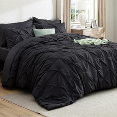 Bedsure Full Comforter Set Black - Bed in a Bag Full Size Bedding Set 7 Pieces, GentleSoft™ Pintuck Bed Set Gift for Family, Pinch Pleat All Season Comforter with Sheets, Pillowcases & Shams
