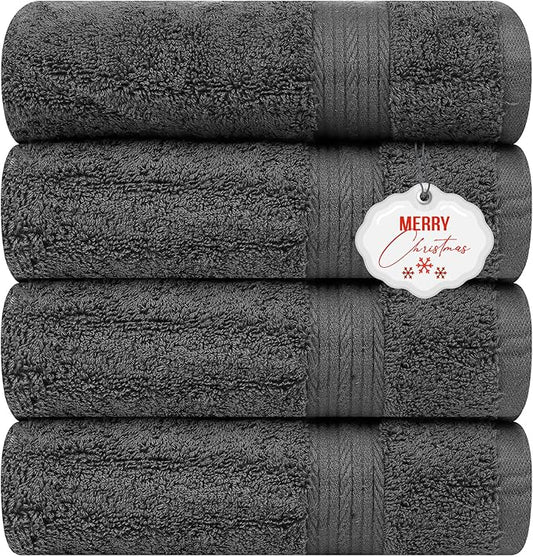 Ample Decor 100% Cotton Bath Towels for Bathroom 30 X 54 Inch 600 GSM Soft Absorbent - 4pcs Grey