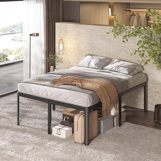 22 Inch High Queen Bed Frame with Rounded Corner Legs, Heavy Duty Metal Queen Platform Bed Frame with Steel Slats Support, No Box Spring Needed, Noise Free, Easy Assembly