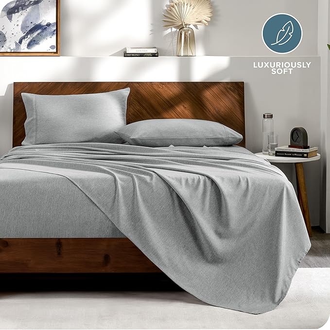 Bare Home Bed-in-A-Bag 7 Piece Comforter & Sheet Set - Queen - Goose Down Alternative - Ultra-Soft 1800 Premium Bedding Set - Cationic (Queen, Heathered Pewter)