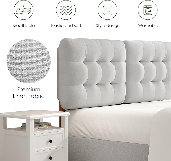 Tufted Upholstered Full Headboard, Adjustable Height Full Size Headboard Only from 39”to 44” with Durable Solid Wood Legs, Modern Button Diamond Fabric Head Board with Width Adapters, Beige