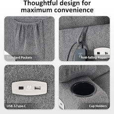 MCombo Power Lift Recliner Chair with Extended Footrest for Elderly People, Fabric 7287/7087 (Dark Gray, Medium)