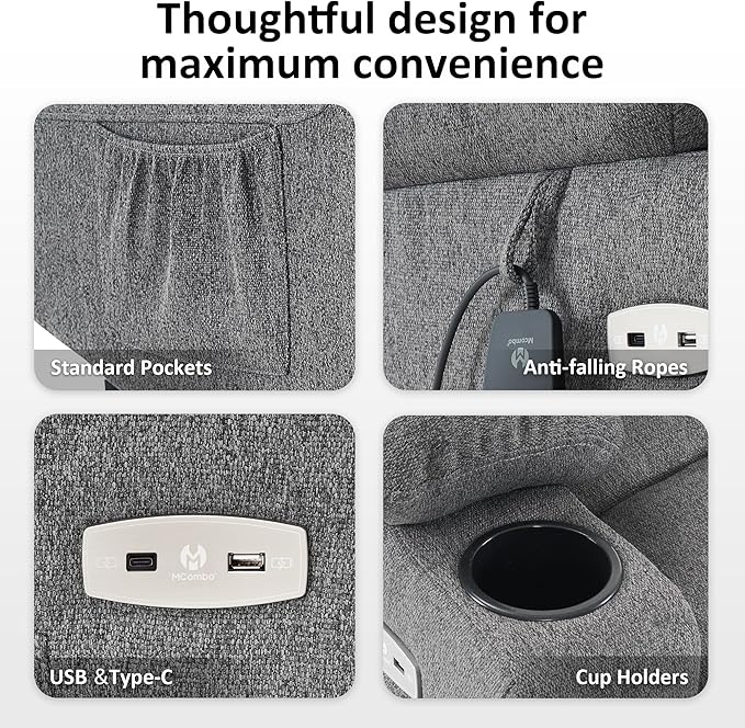 MCombo Power Lift Recliner Chair with Extended Footrest for Elderly People, Fabric 7287/7087 (Dark Gray, Medium)