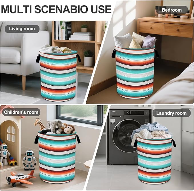 Mexican Serape Stripe Laundry Basket Foldable Oxford Cloth Tote Bag Laundry Hamper Clothes Storage Bucket Organizer For Bathroom/Laundry Storage/Bedroom 19.6x15.7 Inch