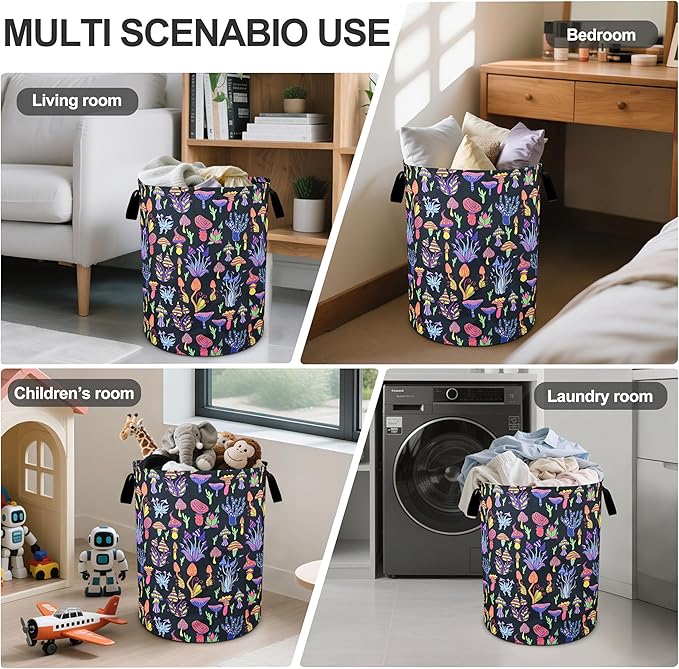 Mushroom Laundry Basket Foldable Oxford Cloth Tote Bag Laundry Hamper Clothes Storage Bucket Organizer For Bathroom/Laundry Storage/Bedroom 19.6x15.7 Inch