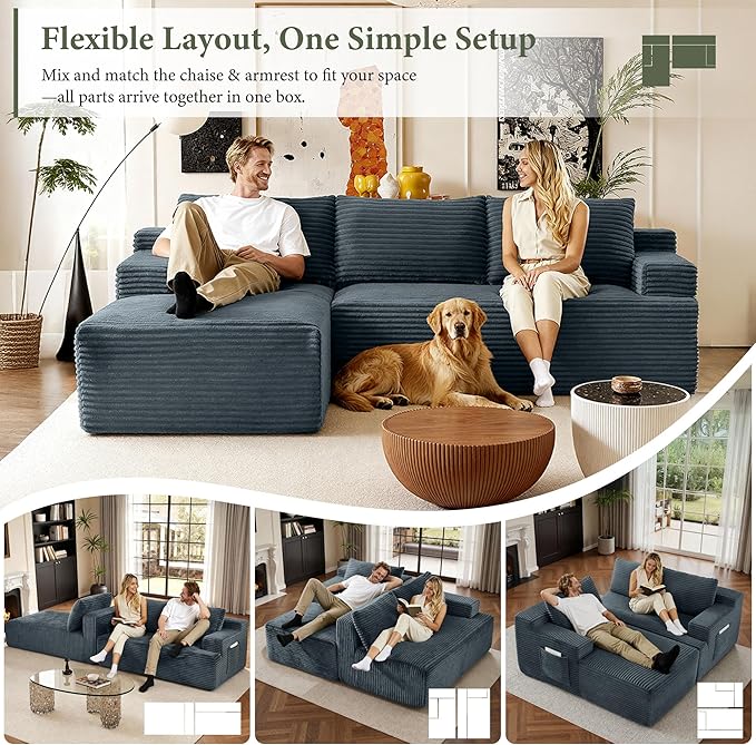 96''Sectional Couches for Living Room Modern Modular Sectional Sofa Upholstered Boneless Couch Comfy Cloud Couch with Chaise (Dark Grey, 96''W Left Facing Chaise)