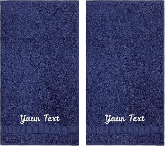 Personalized Towels, Hotel & Spa Quality, Super Soft, Highly Absorbent, Bathroom Towel Sets, 100% Turkish Genuine Cotton Monogrammed Towels 2 Piece Hand Towel Set for Face, Dorm, Gym & Spa, Navy