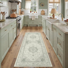 Green Runner Rug 2x6 Washable Vintage Carpet Hallway Kitchen Soft Retro Low Pile Thin Indoor Bedroom Non Slip Oriental Medallion Long Throw Rug for Bathroom Laundry Dining Room