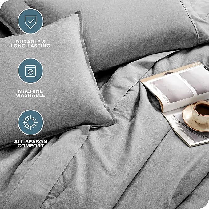 Bare Home Bed-in-A-Bag 7 Piece Comforter & Sheet Set - Queen - Goose Down Alternative - Ultra-Soft 1800 Premium Bedding Set - Cationic (Queen, Heathered Charcoal)