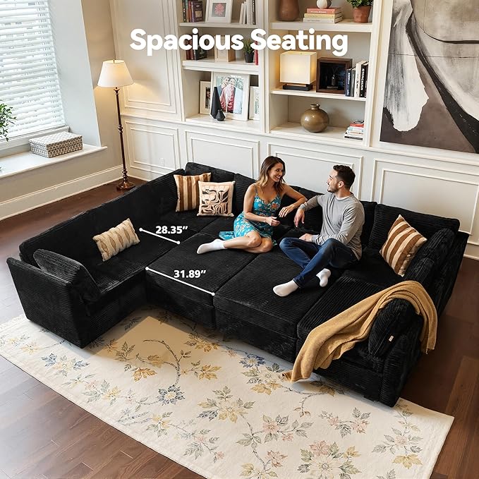 Large 9 Seat Modular Sectional Sofa with Ottoman Seat Corduroy Sleeper Sectional Sofa Bed Oversized Convertible Modular Couch for Living Room