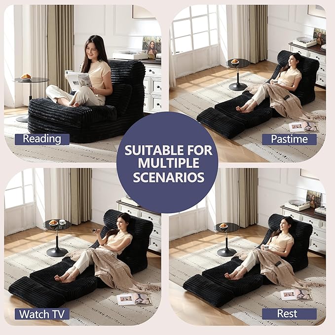 Premium Beige Bean Bag Chair for Adults with Armrest- Ultra Plush Memory Foam Lounge Sofa & Comfy Reading Nook Chair for Bedroom, Living Room & Dorm (Penguin, Darkgray)