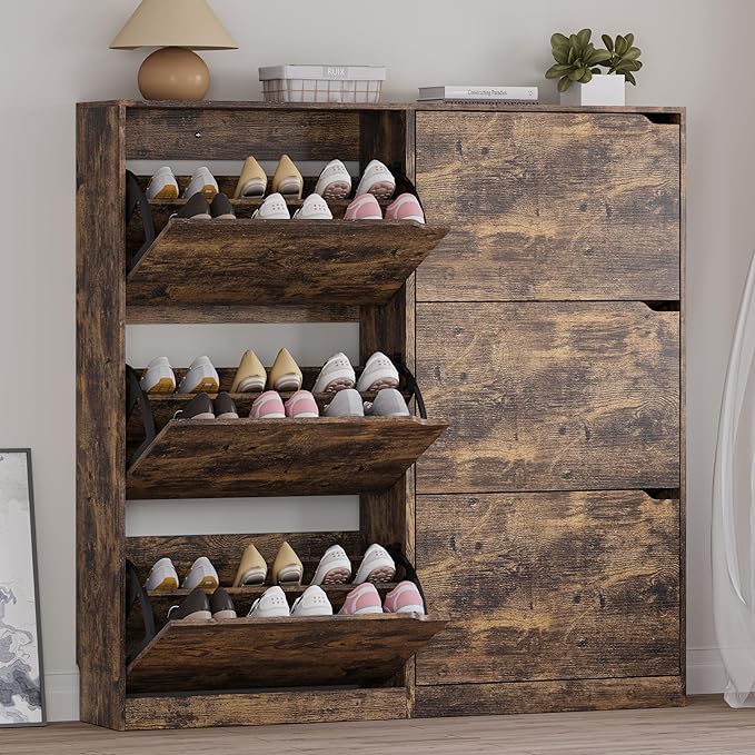 Shoe Cabinet with 6 Flip Drawers, Slim Narrow Shoe Storage Cabinet, Freestanding Shoe Organizer for Entryway, Hallway, Foyer