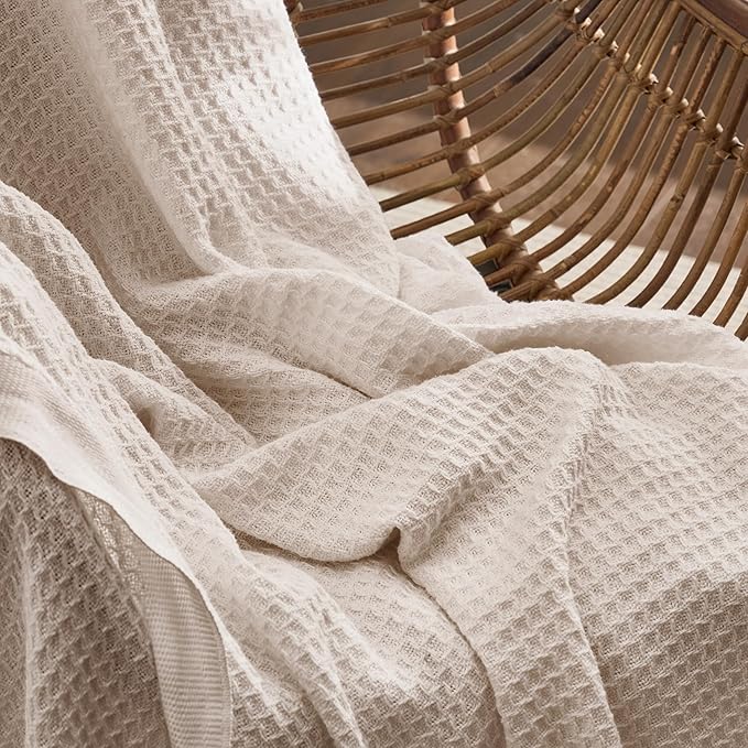 Bedsure Gentlesoft 100% Cotton Blanket King Size for Bed - Breathable and Soft, Thick Cozy Waffle Weave Christmas Blanket Gift for Women, Begie, 104x90 inches