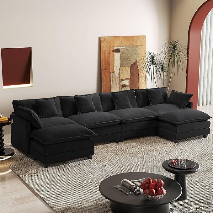 149.2" Modular Sectional Sofa,U Shaped Couch for Living Room,Modern Deep Seat Sofa 3 Seater Chenille Fabric Comfy Cloud Couches with Throw Pillows & Movable Ottoman