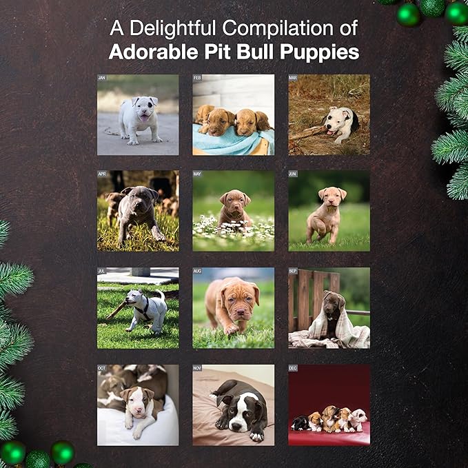 MICASA PRESS Pit Bull Puppies 2026 Mini Wall Calendar 12 Month | 7" x 14" Open | Thick & Sturdy Paper | Holiday Gift | Cute Puppy Dog Calendar 2026