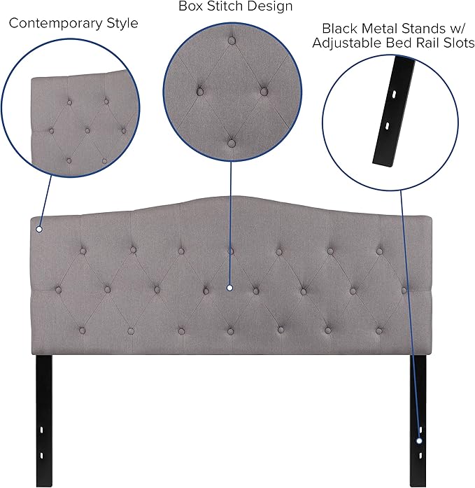 EMMA + OLIVER Arched Button Tufted Queen Size Headboard in Light Gray Fabric