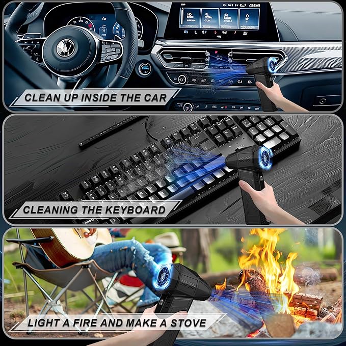 Compressed Air Duster - 180,000 RPM Electric Air Duster - with Brushless Motor, 3-Gear Adjustable Air Duster - for Keyboard, PC, Car, Air Bed, and Home Cleaning (X11-Black)