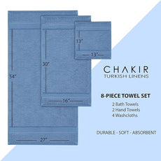 Chakir Turkish Linens | Hotel & Spa Quality 100% Cotton Premium Turkish Towels | Soft & Absorbent (8-Piece Towel Sets, Wedgewood)