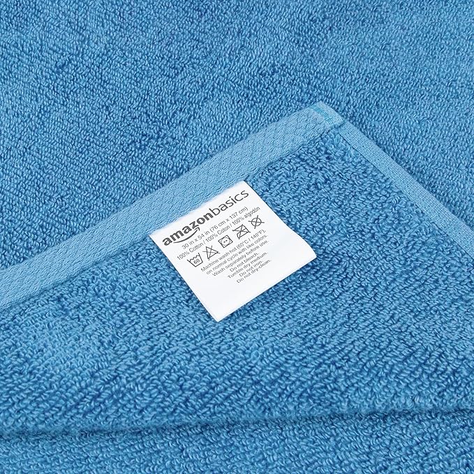 Amazon basics 2 piece Lightweight quick-dry bath towel, 100% cotton, Lake Blue, 54" x 30"
