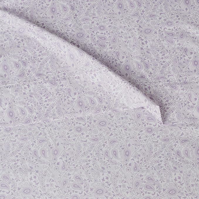 Amazon Basics Lightweight Super Soft Easy Care Wrinkle Free Microfiber 3 Piece Bed Sheet Set with 14-Inch Deep Pockets, Twin, Lavender Paisley, Floral, Kids, Men & Women Bedding AmazonBasics
