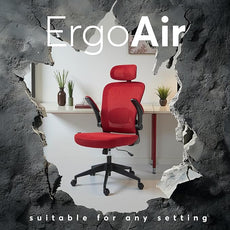 Oline ErgoAir Ergonomic Office Chair – Adjustable Lumbar Support, Flip-Up Armrests, Mesh Computer Desk Chair, Swivel Rolling Executive Gaming Chair for Home & Office (Red)