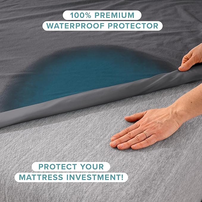 Bare Home Twin Extra Long Mattress Protector - 100% Waterproof & Breathable - Cooling Mattress Cover - Protect Against Spills - Vinyl Free - Dorm Essentials - Protect Your Mattress (Twin XL, Grey)