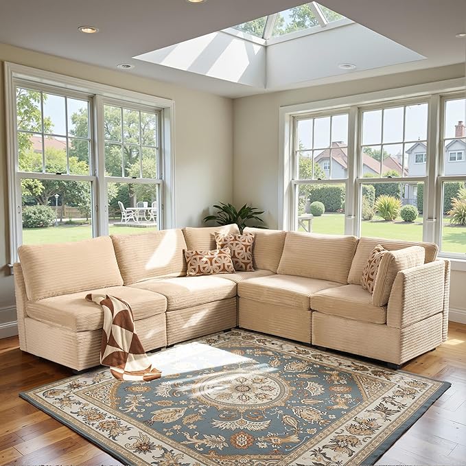 Modular Sectional Sofa,5 Pieces Sectional Couches for Living Room,131X65 L Shaped Cloud Couch with Oversized Convertible Modular Couch for Living Room