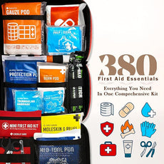 380 Pcs First Aid Kit All-Purpose Medical Essential Kit for Cuts, Scrapes, Burns, Emergency Preparedness | for Home, Office, Car, Travel, Camping, Outdoor (Black)