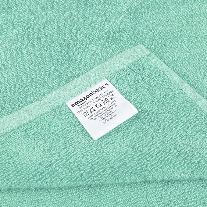 Amazon basics 100% cotton quick-dry lightweight bath towel, 2-pack, seafoam green, 54" x 30"