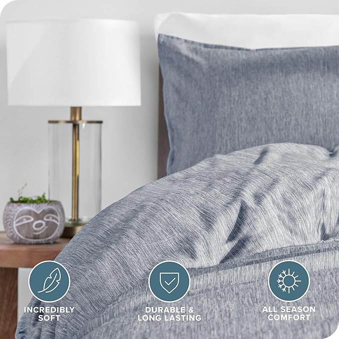 Bare Home Bedding Duvet Cover Oversized Queen Size - Premium 1800 Super Soft Collection - Lightweight, Duvet Cover - Soft Textured (Oversized Queen, Heathered Midnight Blue)
