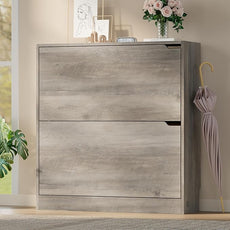 Shoe Cabinet with 2 Flip Drawers, Slim Narrow Shoe Storage Cabinet, Freestanding Shoe Organizer with Adjustable & Removable Shelves, Top Display Shelf for Entryway, Hallway, Foyer, Closet