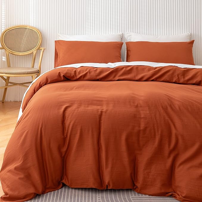 HeimenAogo Egyptian Cotton Duvet Cover Set Queen, Ultra Soft and Breathable Comforter Cover with Zipper Closure, High Thread Count Long Staple Cotton Blanket Cover 3pcs (90"×90"), Burnt Orange