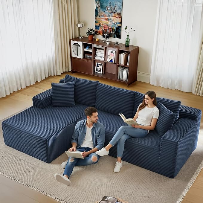 105''Sectional Cloud Couch with L Shaped Chaise,Modern Modular Sectional Sofa,Comfy Sectional Couches for Living Room,Bedroom,Apartment (Blue, 105''W Left Facing Chaise)