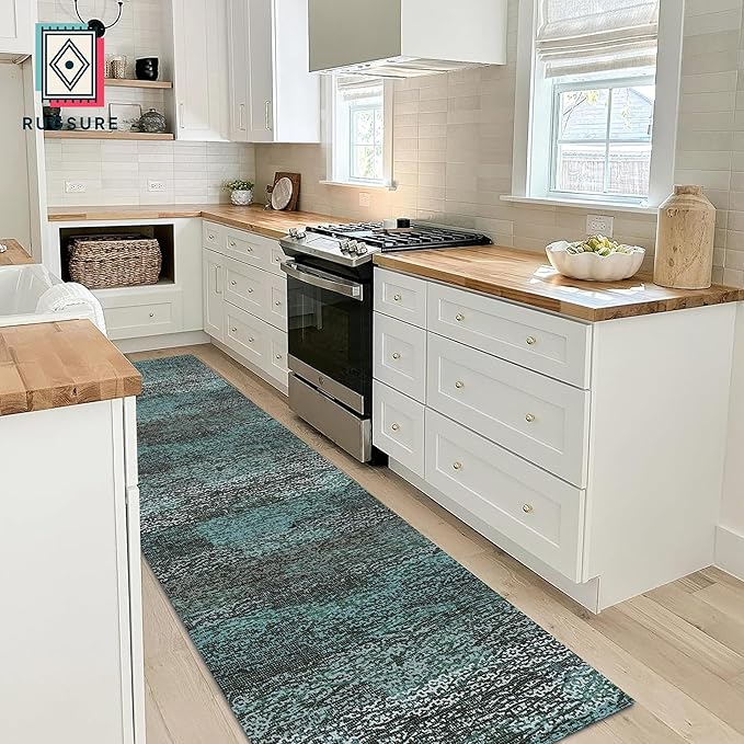 RUGSURE Washable Area Rug - 1/6 Thick - Stain & Water Resistant Non-Slip - Resistant Rug for Living Room, Bedroom, Nursery, Pet & Child Friendly, Vintage Charm Area Rugs (Green, 2'6'' x 8')