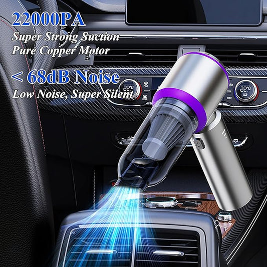 Handheld Car Vacuum Portable Cordless, 22000PA Mini Vacuum Cleaner & Air Duster, 5-in-1 High Power Suction Hand Held Vacuum Rechargeable Brushless Motor Vacuums for Car Home Office Pet, Purple