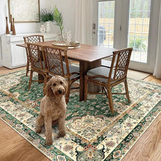 8'x10' Area Rugs Washable,Green Rug for Living Room Bedroom Dining Room,Large Boho Vintage Bohemian Distressed Oriental Carpet Non Slip,Retro Sage Floral