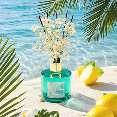 COCORRÍNA Reed Diffuser - Hawaii Melody 6.7 Fl.oz Reed Diffuser Set with 8 Sticks & Preserved Baby's Breath, Reed Diffuser for Home Bathroom Shelf Decor