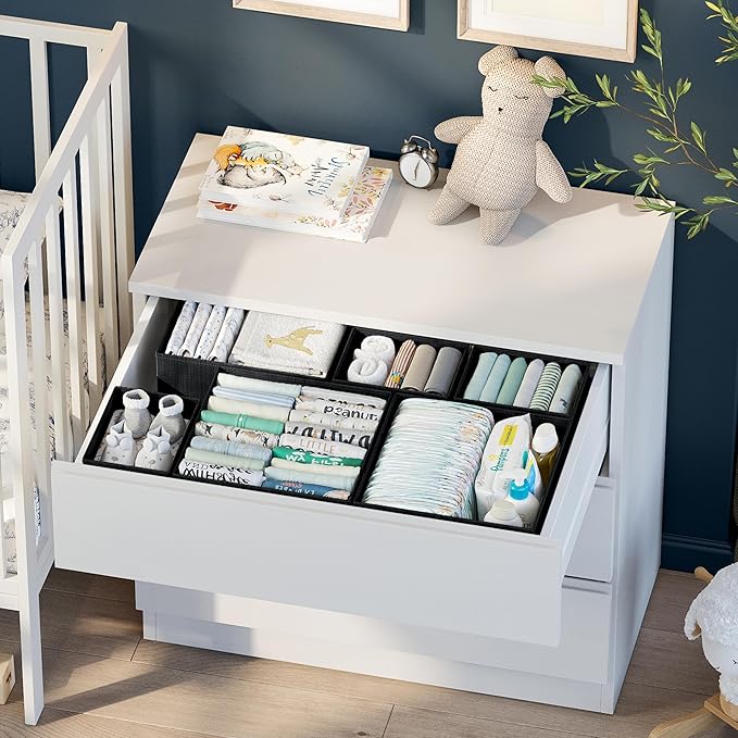 NEATERIZE Drawer Organizer Clothes Set of 12 Black - Dresser Organizer For Nursery, Bedroom, Closet