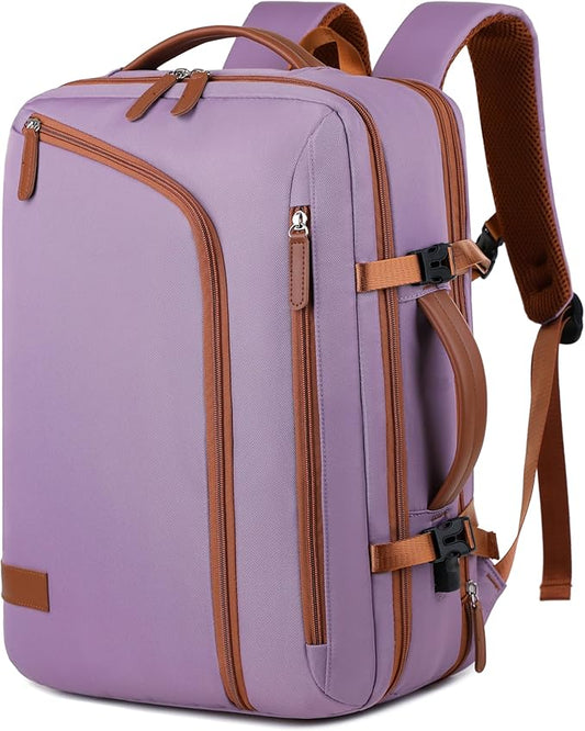Travel Laptop Backpack for Men Women, Airline Approved Personal carry on Backpack with USB Charging Port Bag,35L Water Resistant Durable anti theft Fits 15.6 Inch Notebook,Purple (details as Cream)