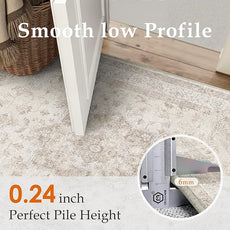 Beige Area Rug 4x5 Washable Vintage Carpet Entryway Office Soft Retro Kitchen Low Pile Thin Door Mat Non Slip Oriental Medallion Throw Small Rug for Bathroom Bedroom Dining Living Room