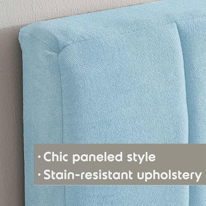 Hearth & Harbor Upholstered Twin Headboard - Easy Assemble Channel Stitched Headboard Twin Size - Wall Mounted Headboards with 3D Soundproof Wall Panels Peel & Stick Floating Headboards, 08-Ice Blue