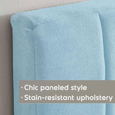 Hearth & Harbor Upholstered Full Headboard - Easy Assemble Channel Stitched Headboard Full Size - Wall Mounted Headboards with 3D Soundproof Wall Panels Peel & Stick Floating Headboards, 08-Ice Blue