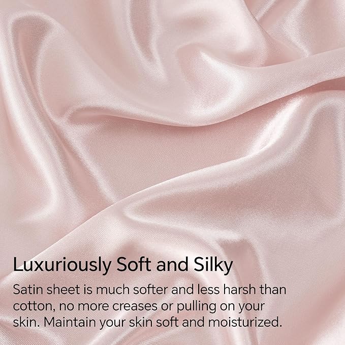 BEDELITE Satin Sheets Twin XL Size Bed Set, Luxury Soft Pink Silky Sheets for Hair and Skin, Similar to Silk Bed Sheets Set 3 Pieces with 1 Deep Pocket Fitted Sheet, 1 Flat Sheet, and 1 Pillowcase